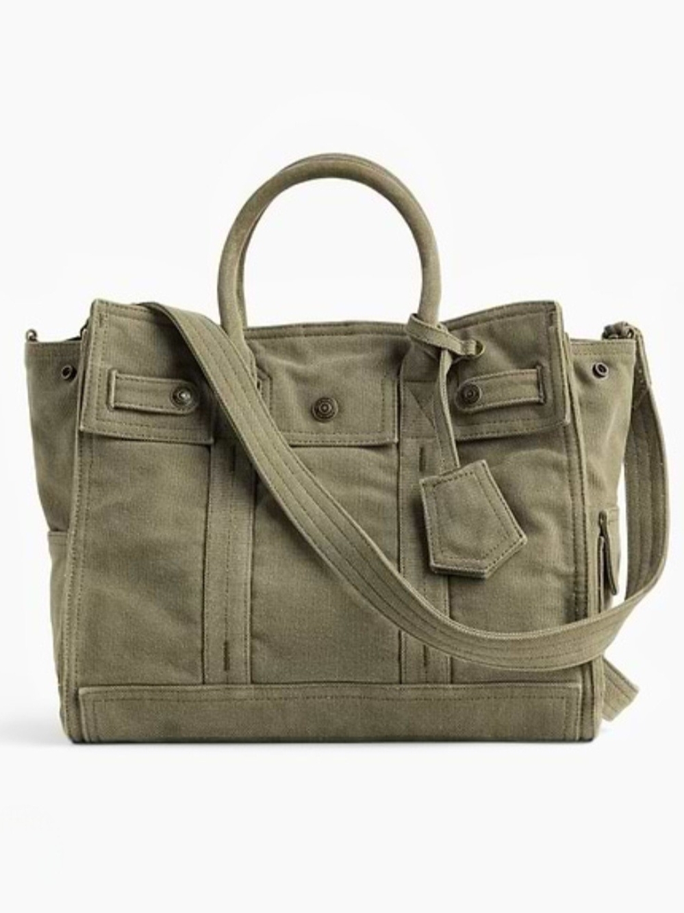 GAP Olive Canvas Tote with Top Handles and Crossbody Strap